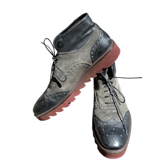 Donald J Pliner Wingtip Suede Boot Stu Grey Black Size 9 - Picture 3 of 7